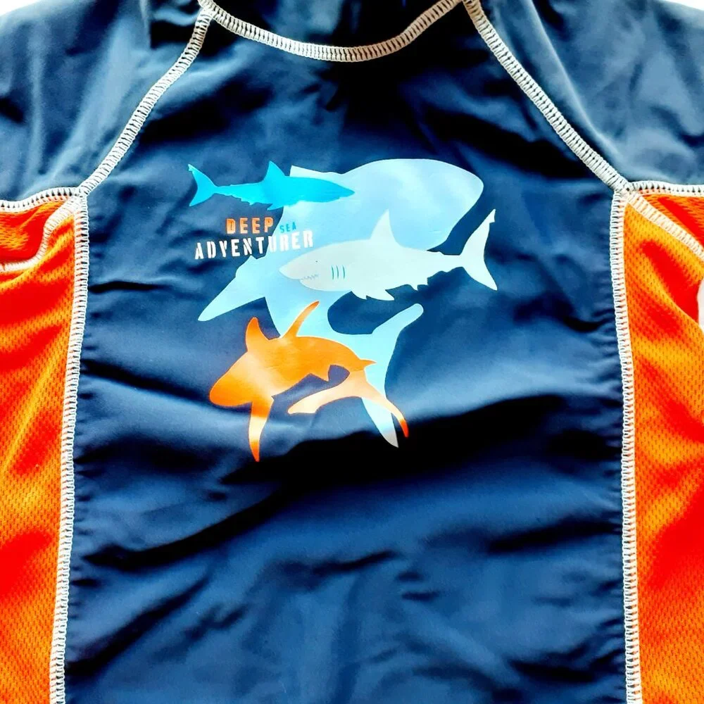 Carter's Boys Rash Guard Shark Blue Orange Swim Top 3T